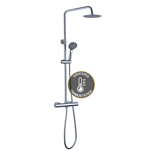 Kibath Columna De Ducha termostático redonda 85-115 cm acabado cromo brillo fabricado en latón