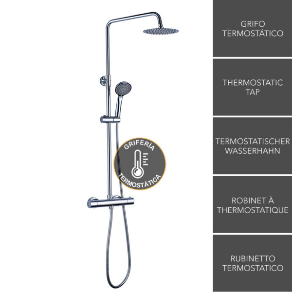 Kibath Columna De Ducha termostático redonda 85-115 cm acabado cromo brillo fabricado en latón