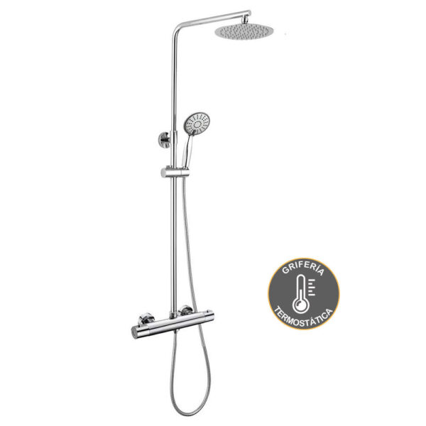 Kibath Columna De Ducha termostático redonda tacto frío 100-150 cm extralarga acabado cromo brillo fabricado en latón